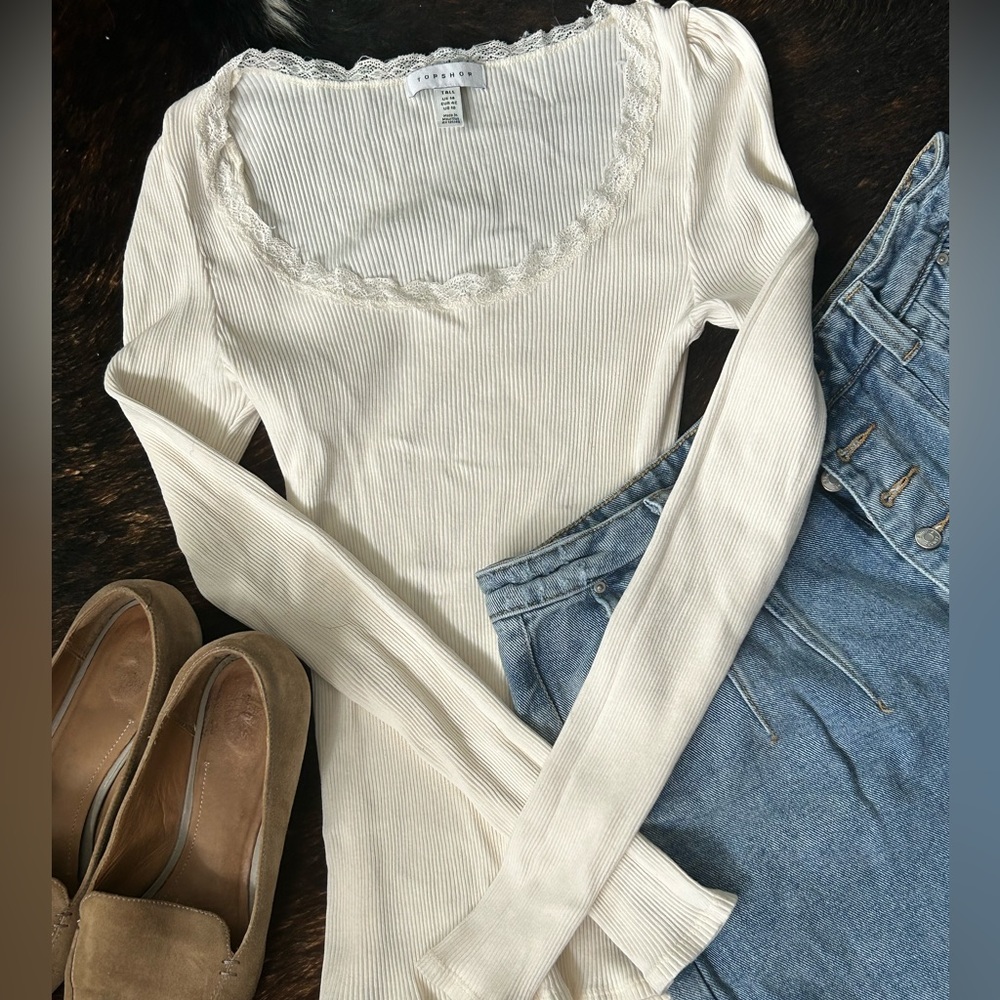 Topshop long sleeve lace trim top